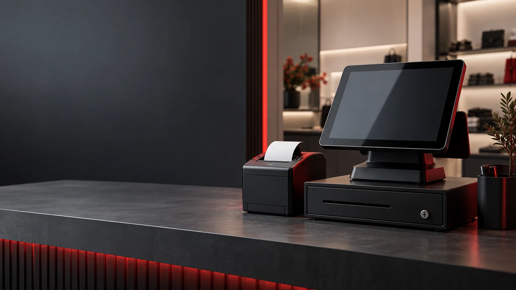 Sistema touch POS con stampante fiscale e cassetto portadenaro